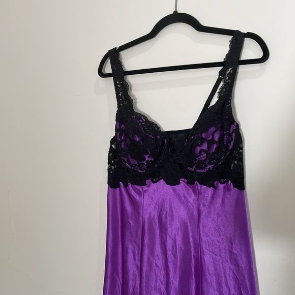 Victoria’s Secret Silky Satin Purple Black Lace Slip Dress Size Large - Picture 7 of 14
